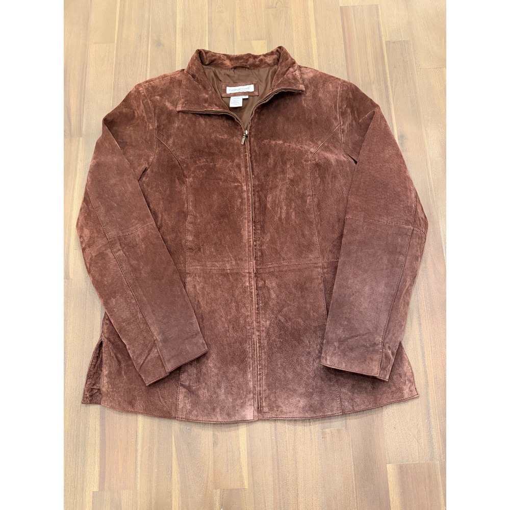 Coldwater Creek Womens Brown Suede Leather Zip Front Jacket Size L